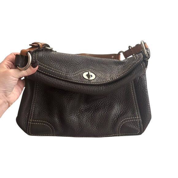 COACH Pebbled Leather Vintage Shoulder Flap Bag Brown - Picture 3 of 8